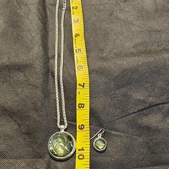 Silver Necklace and Earring Set with Green Glass Accent - Picture 9 of 9